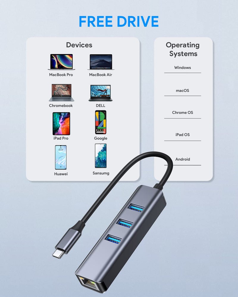 Vilcome USB C to Ethernet Adapter,Vilcome RJ45 to USB C Thunderbolt 3/Type-C Gigabit Ethernet LAN Network Adapter, Compatible for MacBook Pro 2021/2020/2019/2018/2017, MacBook Air, Dell XPS and More - Image 5